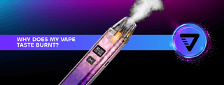Image showing why does my vape taste burnt with a hot vape coil inside a vape kit with vapour coming out of the mouthpiece